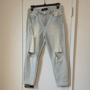 Indigo Rein Light Blue Distressed Boyfriend Jeans